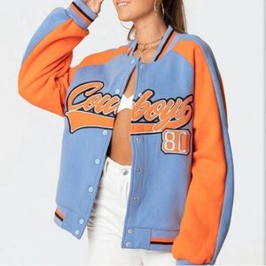 edikted Cowboys Oversized Sports Jacket Size Small Blue and Orange